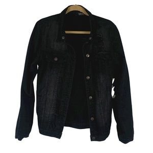AKIRA black ripped faded denim jacket | Large